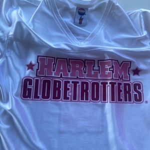 XL Ladies Harlem Globetrotters jersey tee/ white with pink